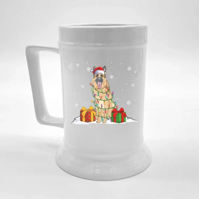 Ger Shepherd Santa Christmas Tree Lights Xmas Pajama Dogs Gift Front & Back Beer Stein