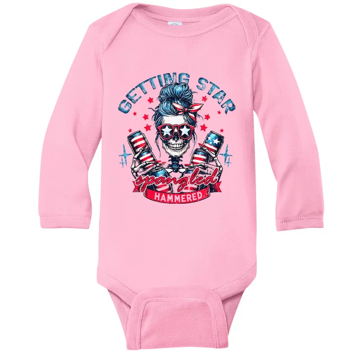 Getting Star Spangled Hammered Skeleton Baby Long Sleeve Bodysuit