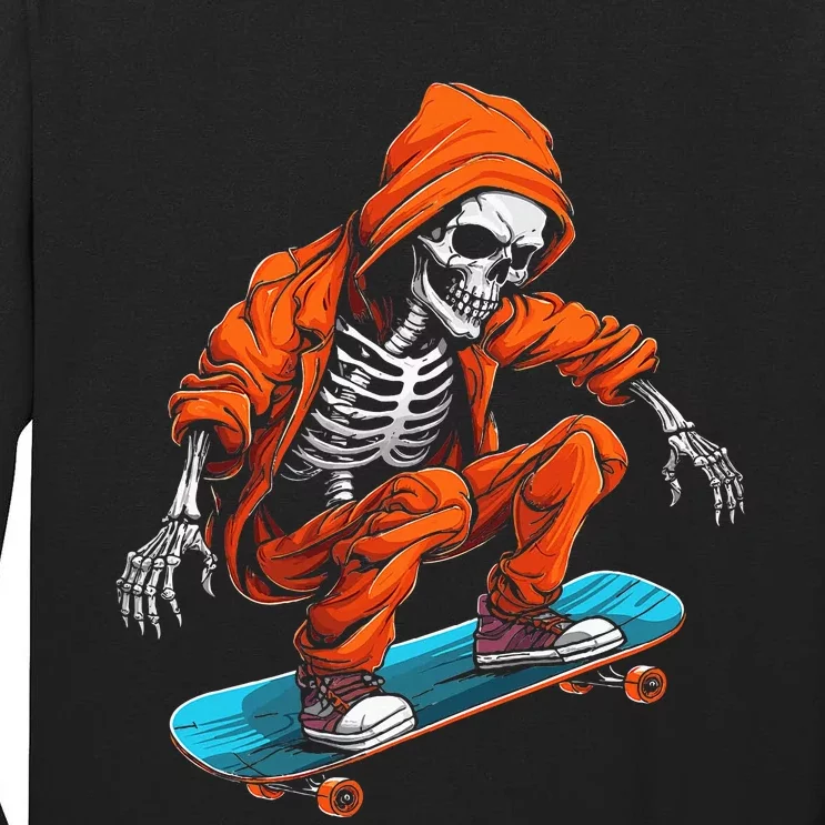 Ghost Skeleton Skater Cap Skateboard Halloween Skull Tall Long Sleeve T-Shirt