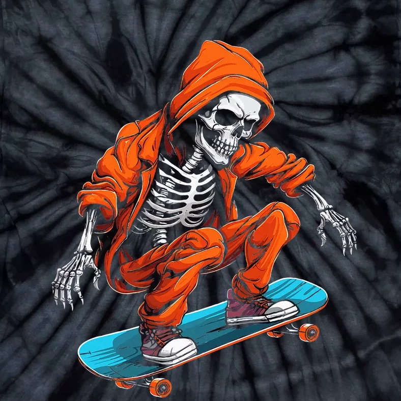 Ghost Skeleton Skater Cap Skateboard Halloween Skull Tie-Dye T-Shirt