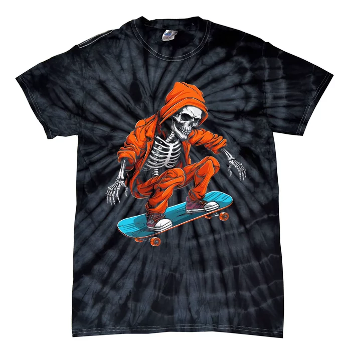 Ghost Skeleton Skater Cap Skateboard Halloween Skull Tie-Dye T-Shirt