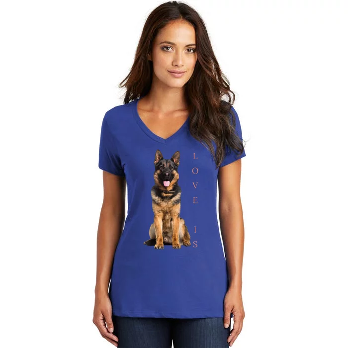 German Shepherd Shepard Dog Mom Dad Love Pet Puppy Women's V-Neck T-Shirt