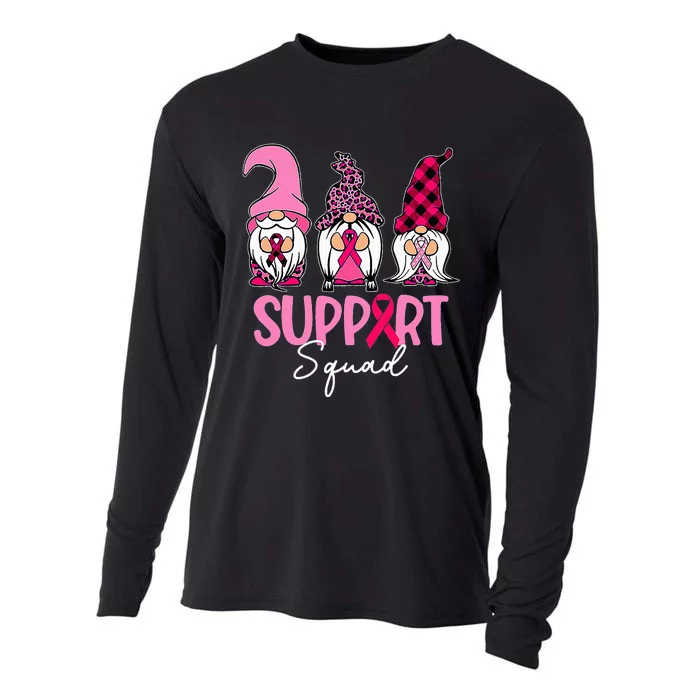 Gnomes Support Squad Breast Cancer Awareness Pink Ribbon Cooling Performance Long Sleeve Crew