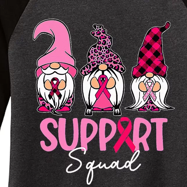 Gnomes Support Squad Breast Cancer Awareness Pink Ribbon Women's Tri-Blend 3/4-Sleeve Raglan Shirt