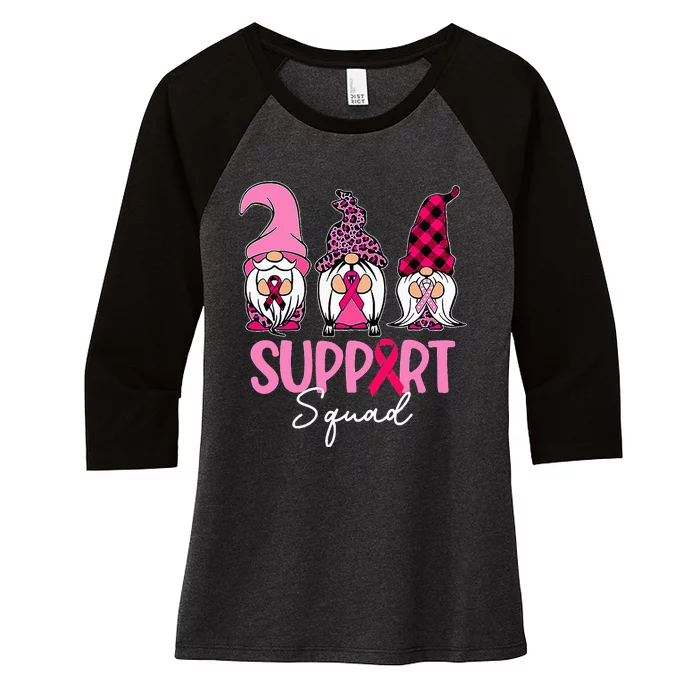 Gnomes Support Squad Breast Cancer Awareness Pink Ribbon Women's Tri-Blend 3/4-Sleeve Raglan Shirt