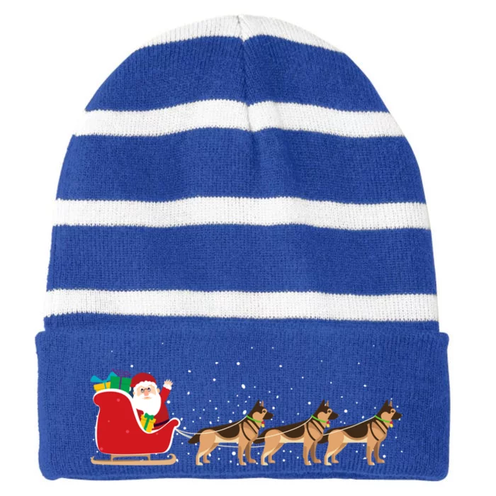 Ger Sheperd Santa Christmas Sleigh Ger Sheperd Xmas Gift Striped Beanie with Solid Band