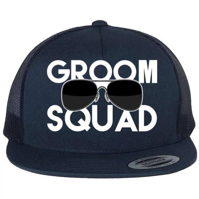 Groom Squad Sunglasses Bachelor Party Funny Flat Bill Trucker Hat