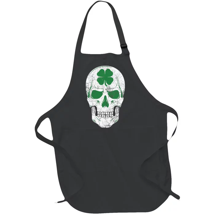 Green Shamrock Skull Irish Ireland ST PATRICKS DAY Gift Full-Length Apron With Pocket