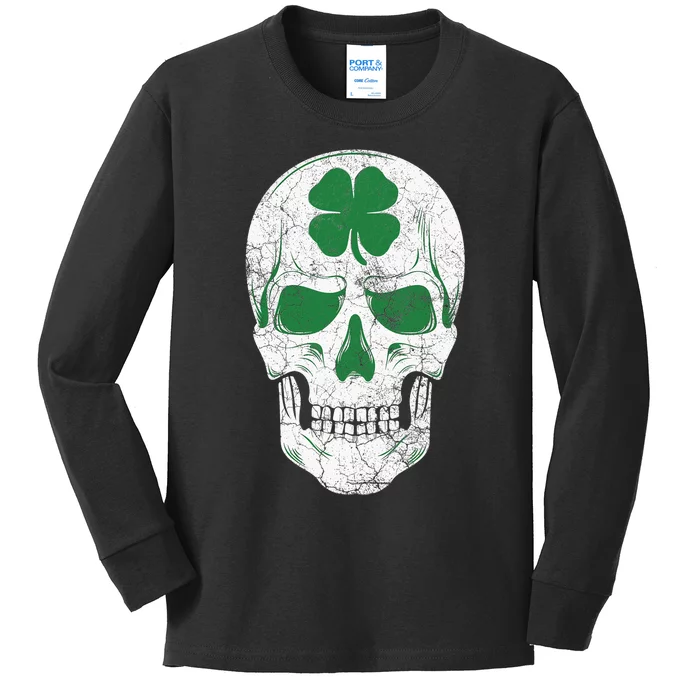 Green Shamrock Skull Irish Ireland ST PATRICKS DAY Gift Kids Long Sleeve Shirt