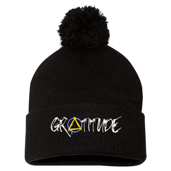 Gratitude Sobriety Symbol Pom Pom 12in Knit Beanie