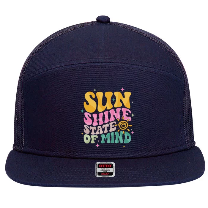 Groovy Sunshine State Of Mind Summer Break Vacation 7 Panel Mesh Trucker Snapback Hat