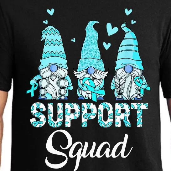 Gnomies Support Squad Teal Ribbon Ovarian Cancer Awareness Pajama Set