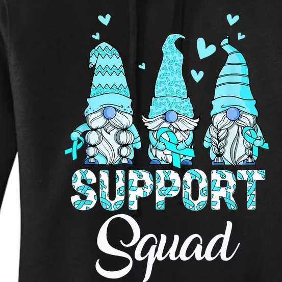 Gnomies Support Squad Teal Ribbon Ovarian Cancer Awareness Women's Pullover Hoodie