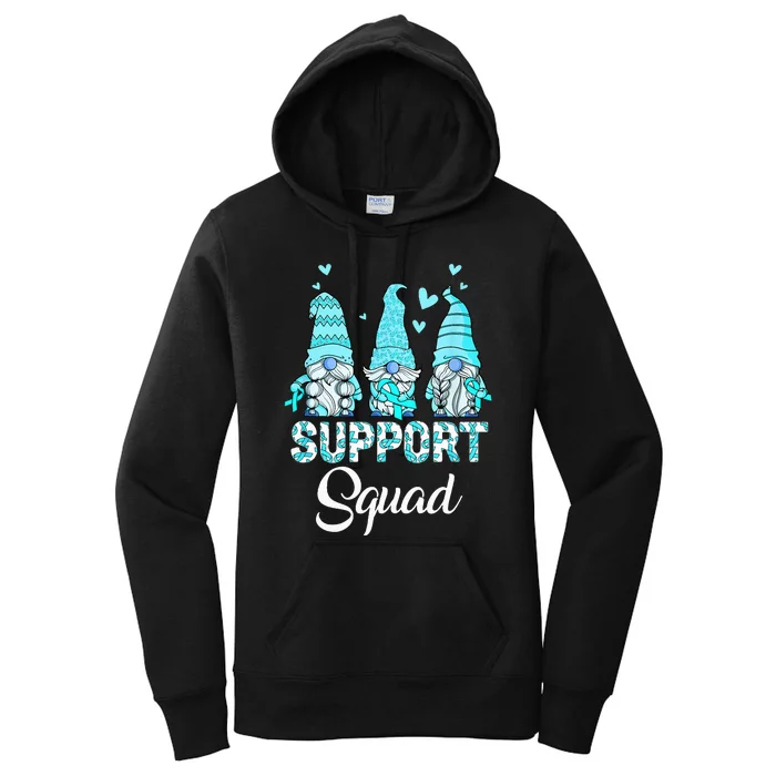 Gnomies Support Squad Teal Ribbon Ovarian Cancer Awareness Women's Pullover Hoodie