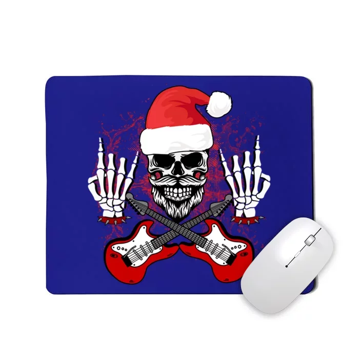 Guitar Santa Skull W Rock On Skeleton Hands Cool Christmas Gift Mousepad