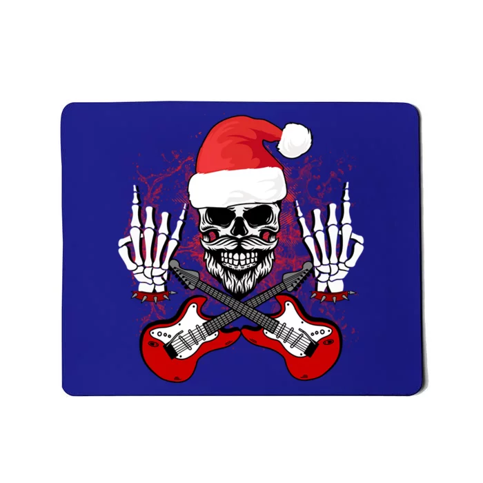 Guitar Santa Skull W Rock On Skeleton Hands Cool Christmas Gift Mousepad