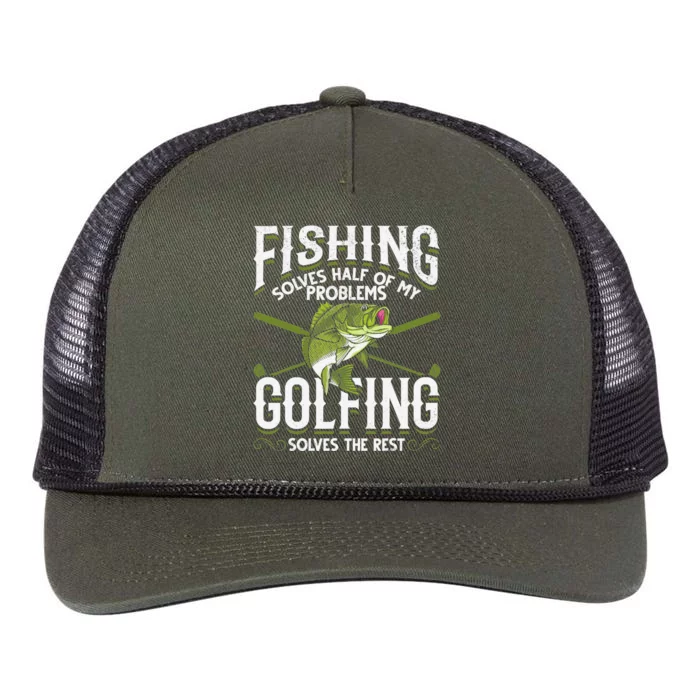 Golfing Solves The Rest Of My Problems Fishing Hobby Fish Retro Rope Trucker Hat Cap