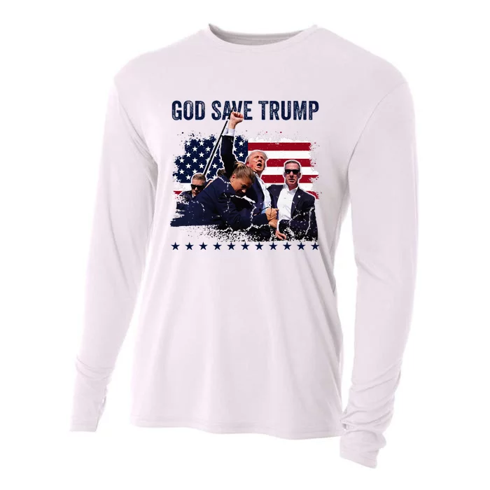 God Save Trump 2024 Fist Rally Trump Rally 2024 Cooling Performance Long Sleeve Crew