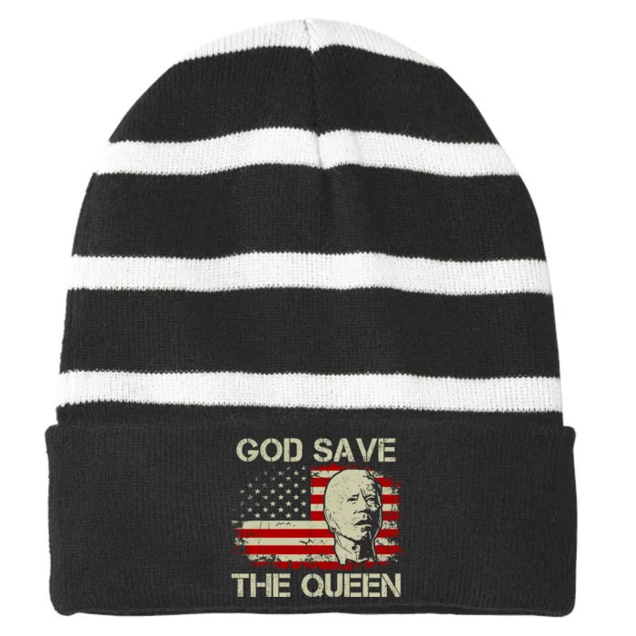 God Save The Queen Man Funny Joe Biden American Flag Striped Beanie with Solid Band