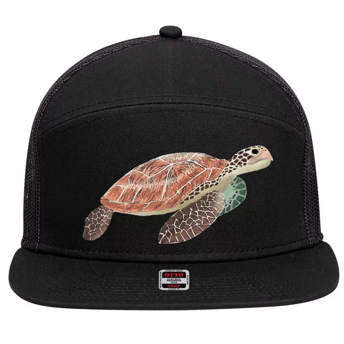 Green Sea Turtle 7 Panel Mesh Trucker Snapback Hat