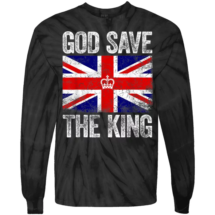 God Save The King Charles III Tee UK Flag Top King Charles Retro Tie-Dye Long Sleeve Shirt