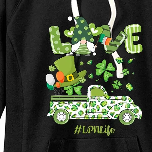 Gnome Shamrock Truck Love LPN Life Nurse St Patricks Day Women's Fleece Hoodie