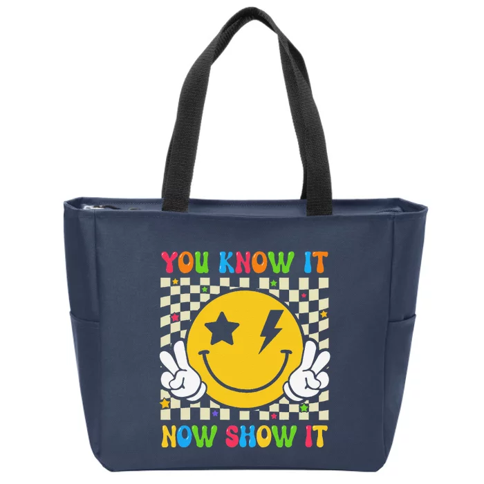 Groovy State Testing Day Teacher You Know It Now Show It Zip Tote Bag