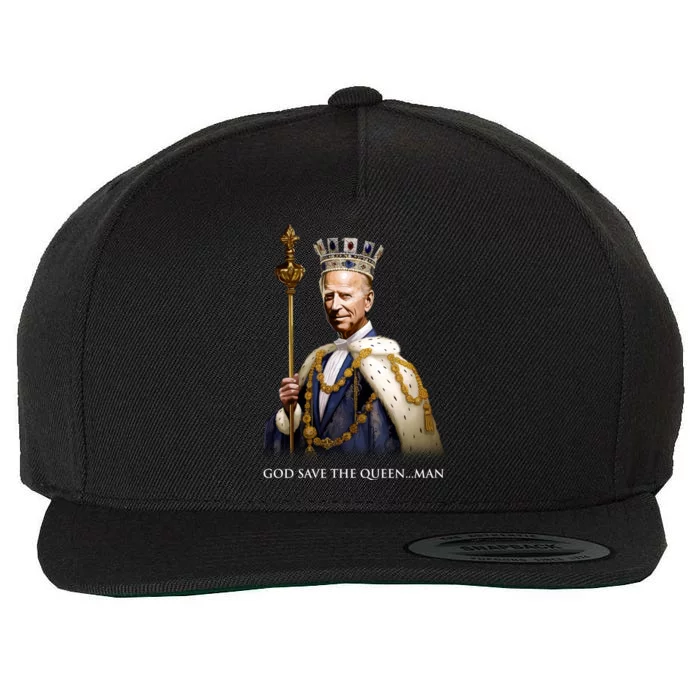 God Save The Queen Man Funny Joe Biden American Flag Wool Snapback Cap