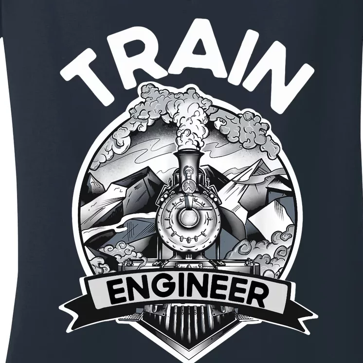 Goth Steam Train Engineer Railroad Worker Model Railway Fan Women's V-Neck T-Shirt