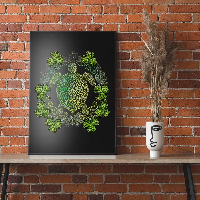 Green Sea Turtle Mandala Irish Shamrock Clover St Patricks Poster