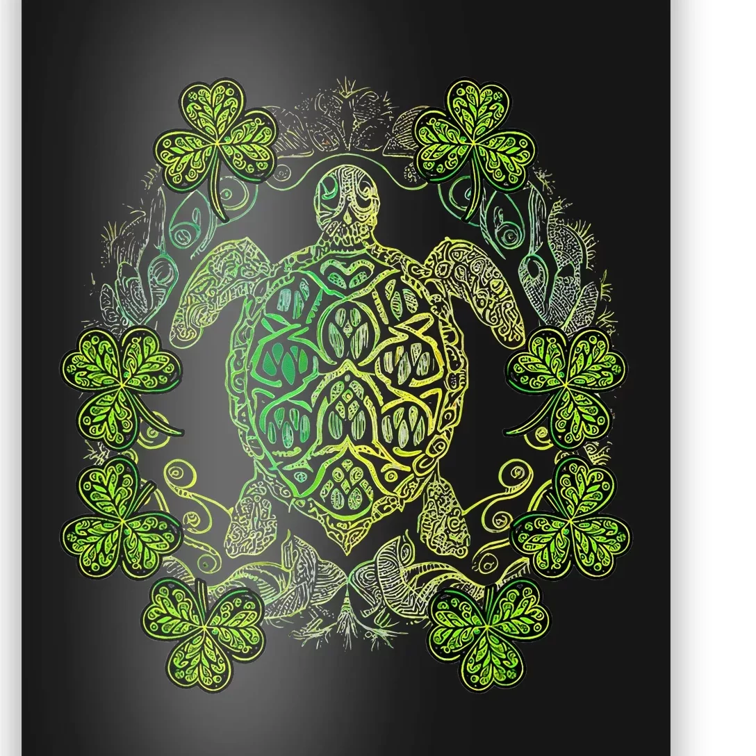 Green Sea Turtle Mandala Irish Shamrock Clover St Patricks Poster