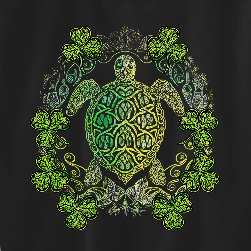 Green Sea Turtle Mandala Irish Shamrock Clover St Patricks Kids Sweatshirt