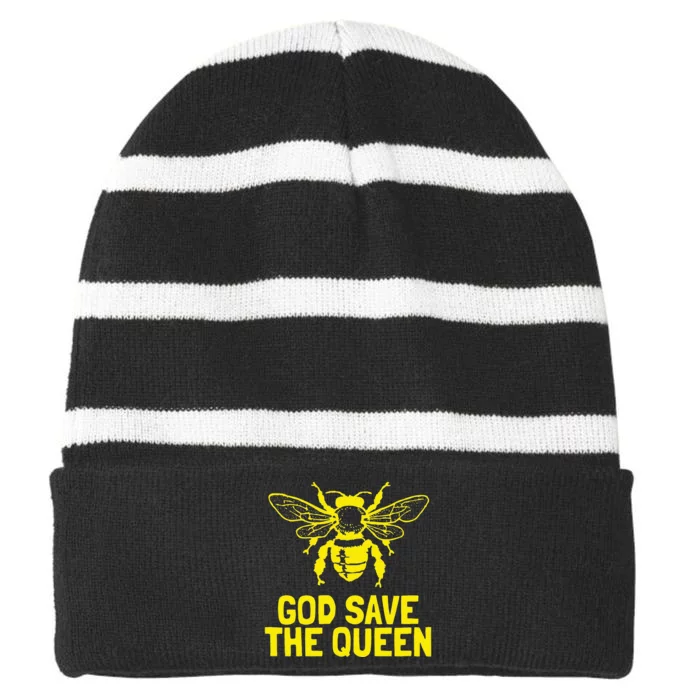 God Save The Queen Honey Bee Beekeeping Naturalist Striped Beanie with Solid Band