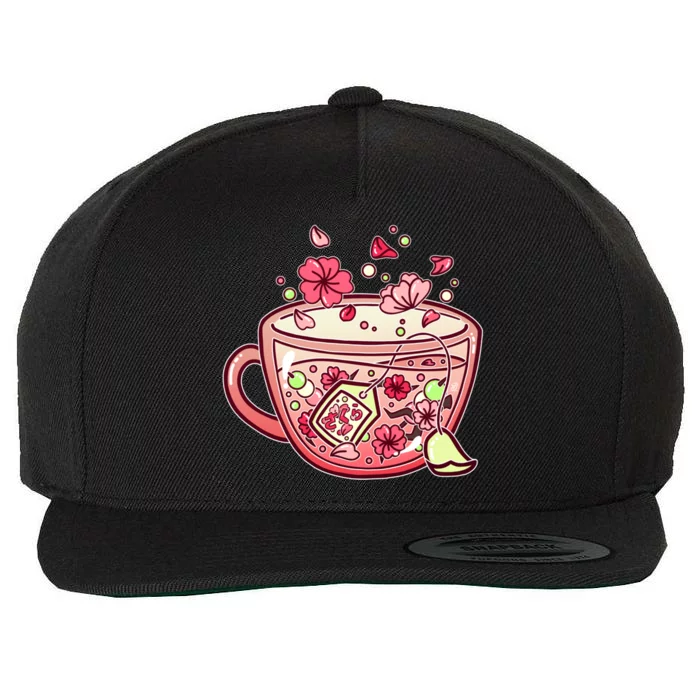 Glass Sakura Tea Wool Snapback Cap