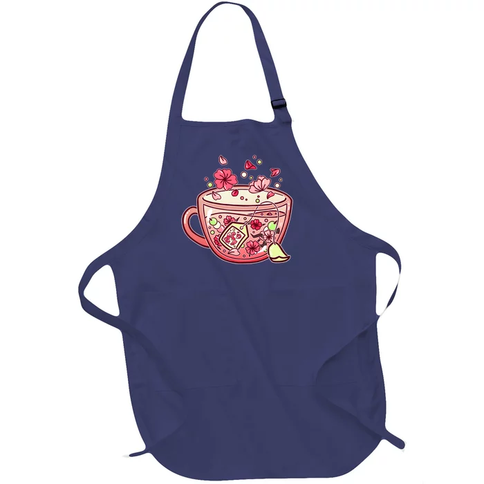 Glass Sakura Tea Full-Length Apron With Pocket