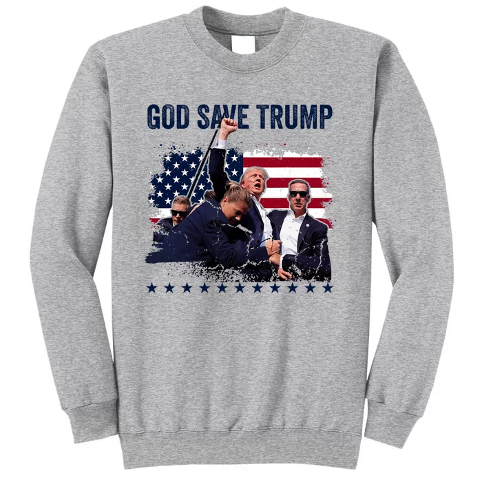 God Save Trump 2024 Fist Rally Trump Rally 2024 Tall Sweatshirt