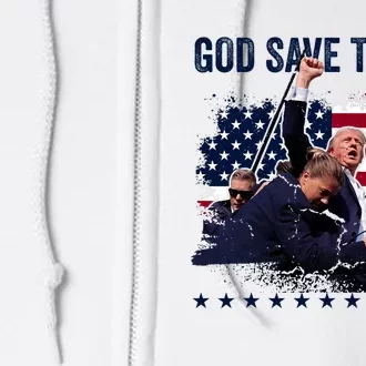 God Save Trump 2024 Fist Rally Trump Rally 2024 Full Zip Hoodie