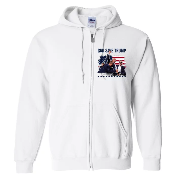 God Save Trump 2024 Fist Rally Trump Rally 2024 Full Zip Hoodie