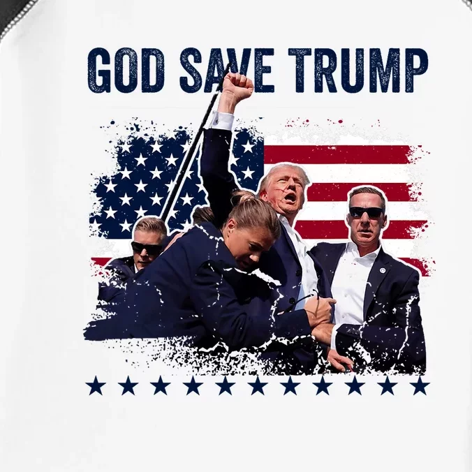 God Save Trump 2024 Fist Rally Trump Rally 2024 Infant Baby Jersey Bodysuit