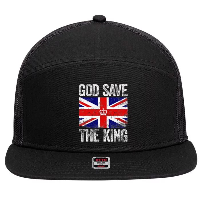 God Save The King Charles III Tee UK Flag Top King Charles 7 Panel Mesh Trucker Snapback Hat