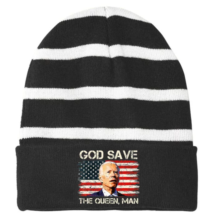 God Save The Queen Man Funny Joe Biden Striped Beanie with Solid Band