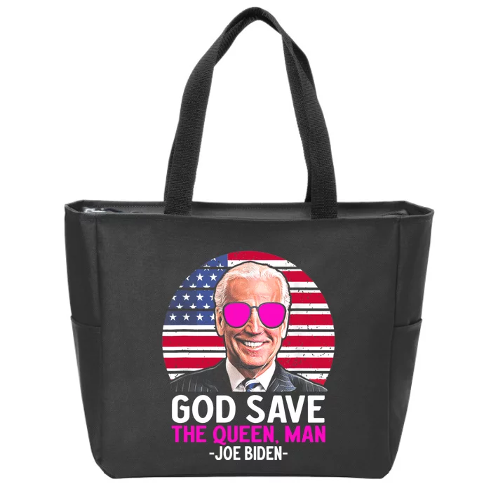 God Save The Queen Man Funny Joe Biden Quotes Retro Vintage USA Flag Zip Tote Bag