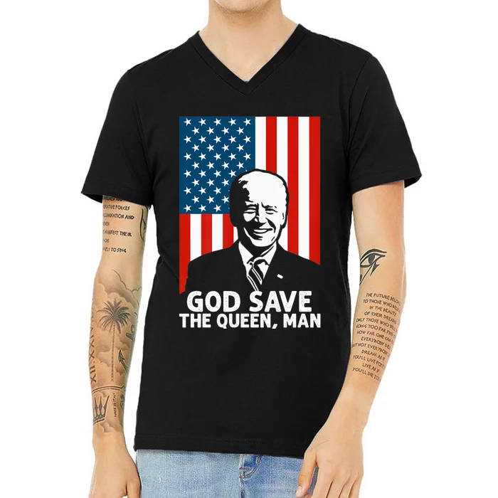 God Save The Queen Man Funny Joe Biden Quotes Retro Vintage USA Flag V-Neck T-Shirt