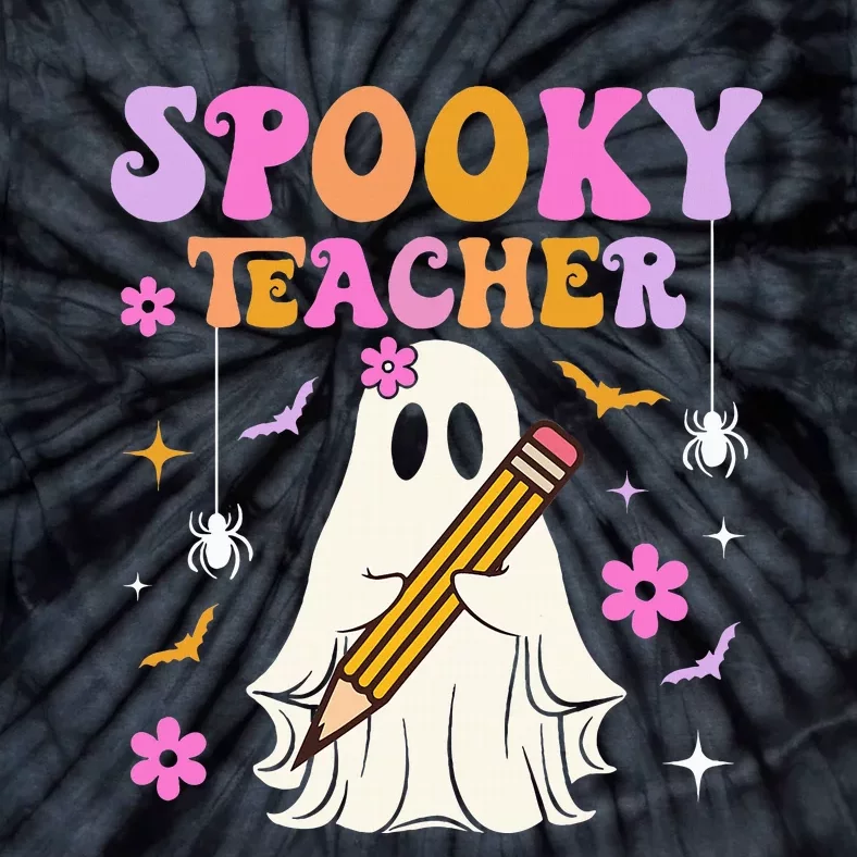 Groovy Spooky Teacher With Bat Ghost Funny Halloween Tie-Dye T-Shirt