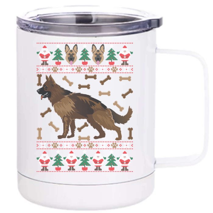 Ger Shepherd Ugly Christmas Holiday Dog Lover Xmas Gift Front & Back 12oz Stainless Steel Tumbler Cup