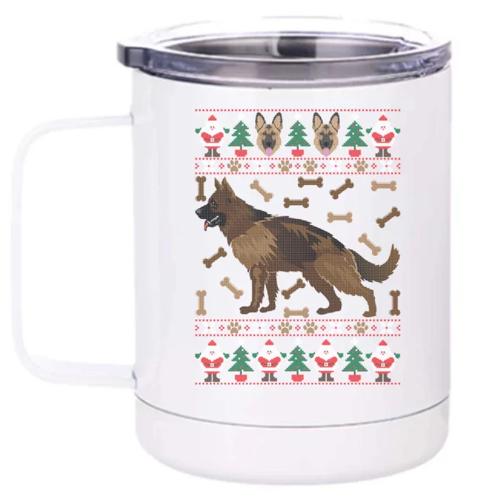 Ger Shepherd Ugly Christmas Holiday Dog Lover Xmas Gift Front & Back 12oz Stainless Steel Tumbler Cup