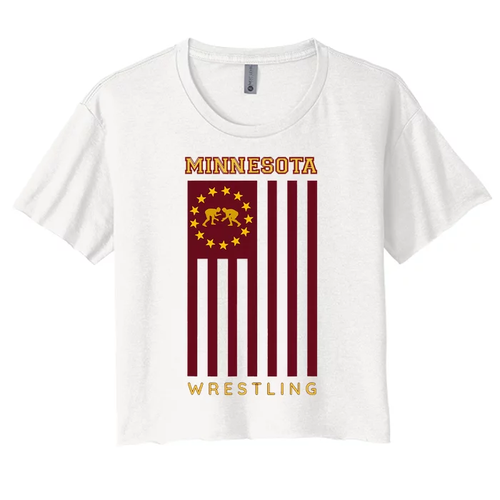 Gopher State Usa Flag Freestyle Wrestler Minnesota Women's Crop Top Tee