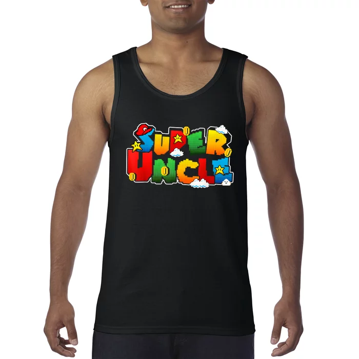 Gamer Super Uncle Funny Father Day Gifts For Uncle Front & Back Tank Top