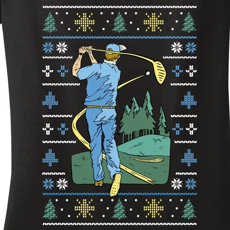 Golf Sport Ugly Christmas Sweater Women's V-Neck T-Shirt