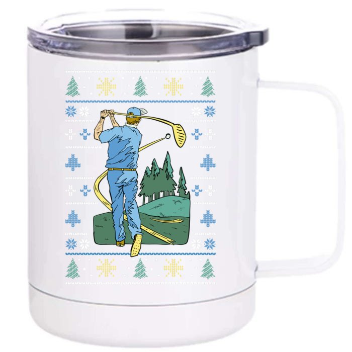 Golf Sport Ugly Christmas Sweater Front & Back 12oz Stainless Steel Tumbler Cup